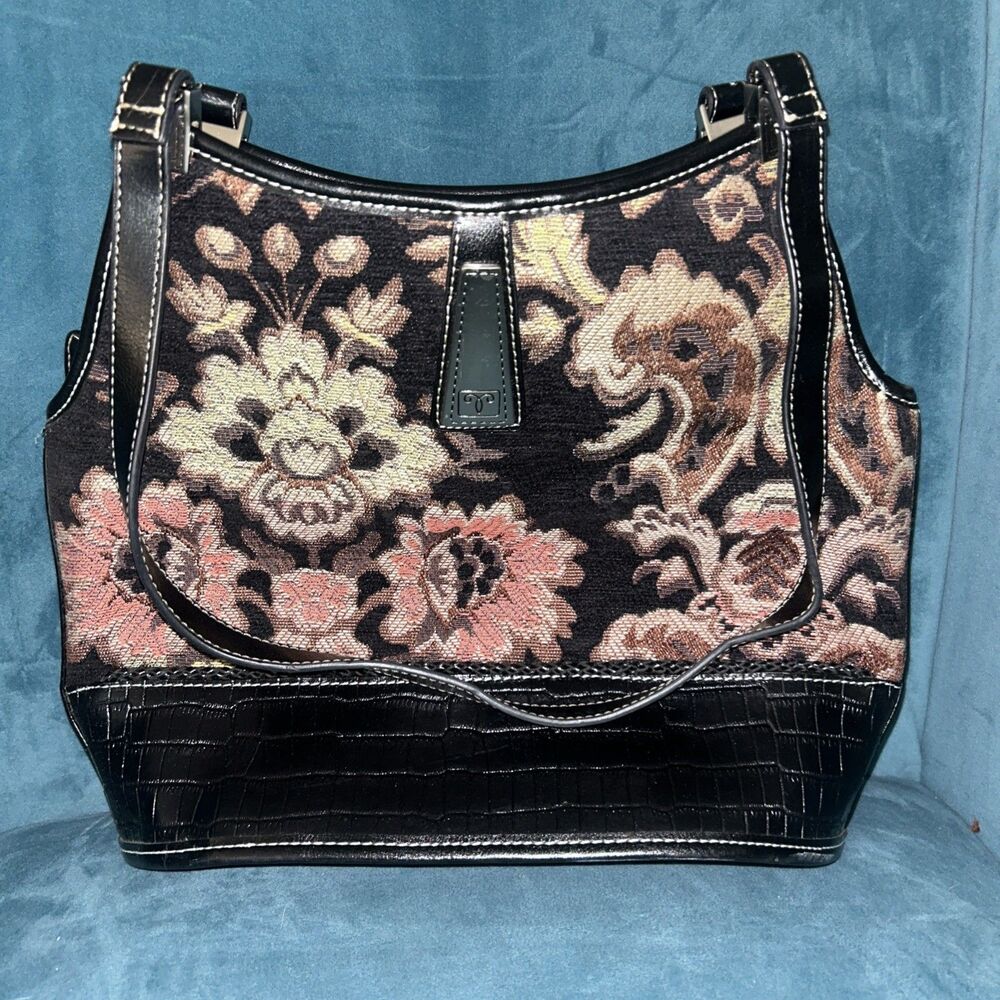 Marlo Tapestry HANDBAG  & MAKE-UP purse Satchel Yellow Orange pink FLOWERS